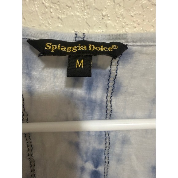 Spiaggia Dolce Womens Navy White Tie Dye Cotton Tiered Mini Dress Tassel Size M - Picture 3 of 12